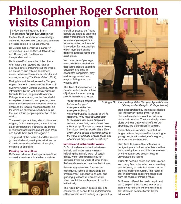 Roger Scruton Brag Roger Scruton Image. Campion College Australia.