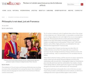 Campion graduate featured in The Record. Campion College Australia.