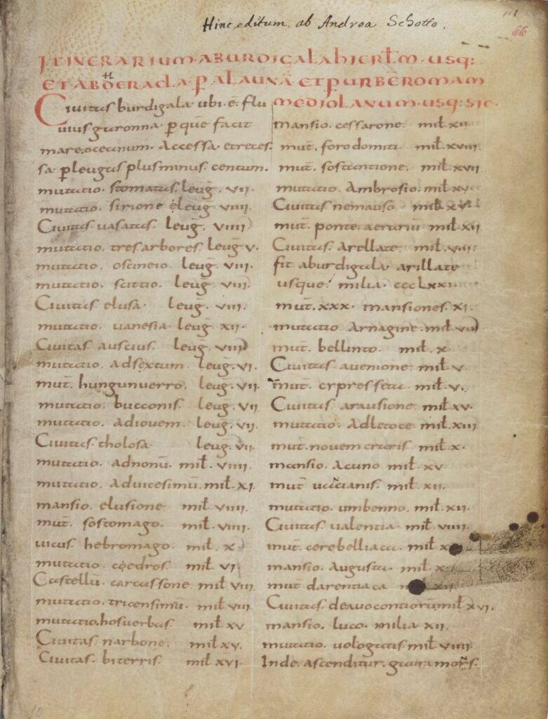 Page of Itinerarium Burdigalense