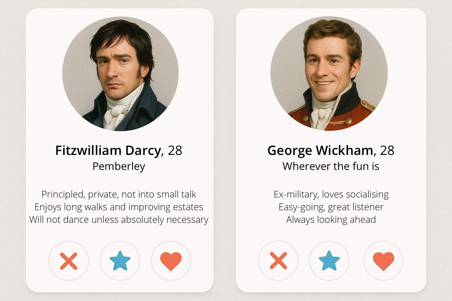 Pride & Prejudice Dating Profiles