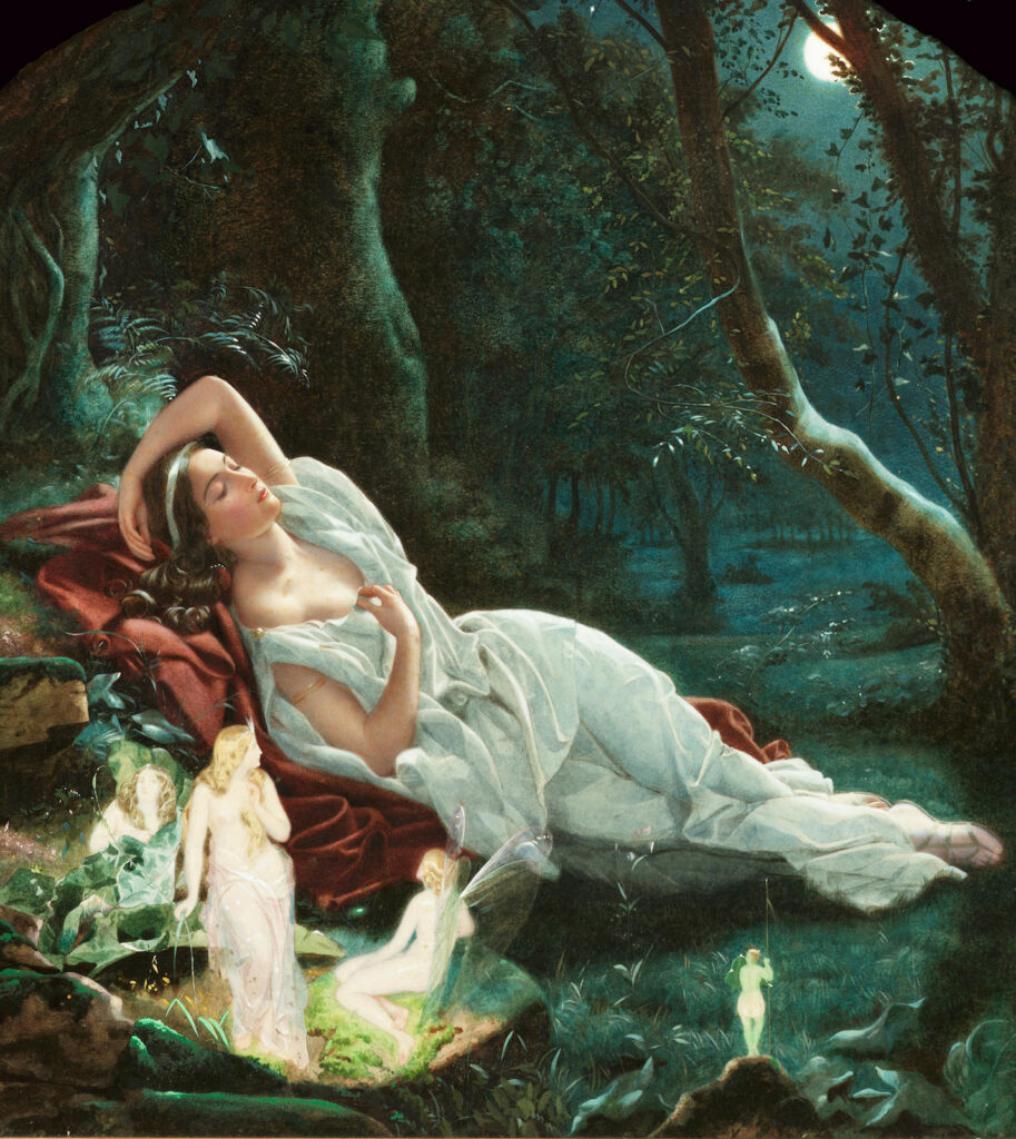 John Simmons Titania sleeping in the moonlight protected by her fairies